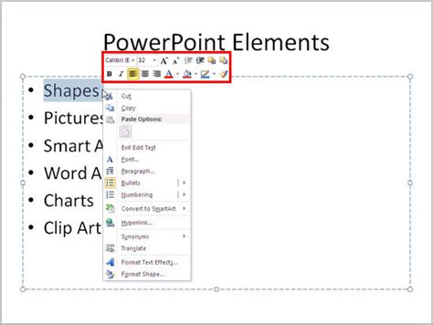Format Text Attributes Within The Mini Toolbar In Powerpoint 2010