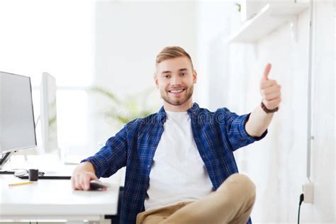 Happy Creative Man With Computer At Office Stock Photo Image Of