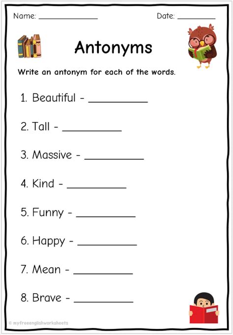 Antonym Worksheets Free English Worksheets