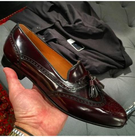 Handmade Men Burgundy Leather Brogue Penny Loafer Shoes Rebelsmarket