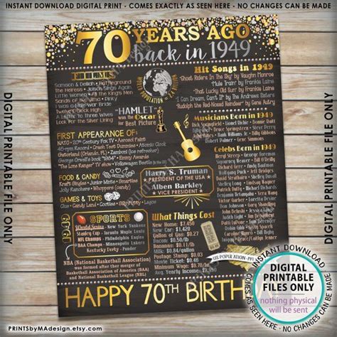 70th Birthday Poster Board Back In The Year 1953 Flashback 70 Etsy