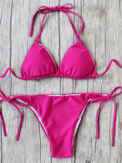 Hot Pink Side Tie Triangle Bikini Set Triangle Bikini Set Bikinis Bikini Set