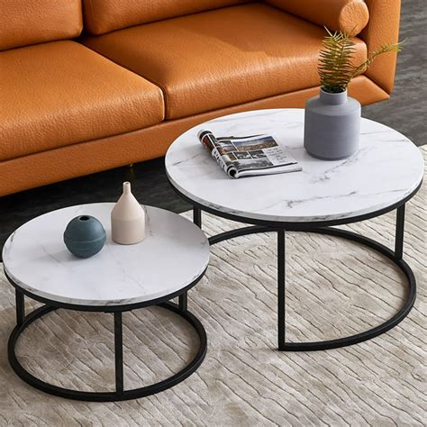 Kepooman Modern Round Nesting Coffee Tables Set Of 2 32 Wooden Side