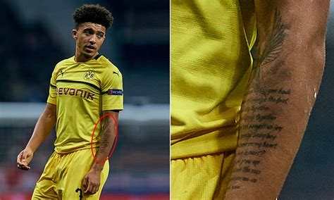 Sancho has got some beautiful tattoos on his body. Jadon Sancho reveals tattoo on his arm is a tribute to ...