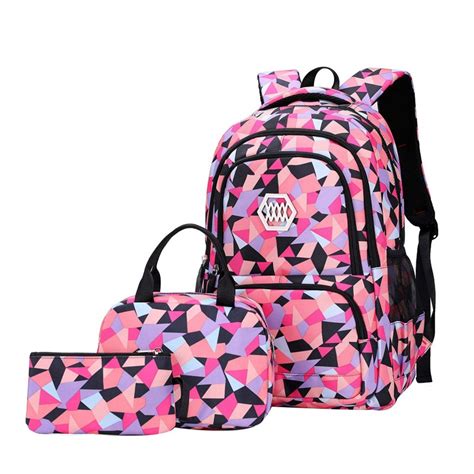 Girl Geometric Printed School Bag Bookbag 3pcs Backpack Setsschool