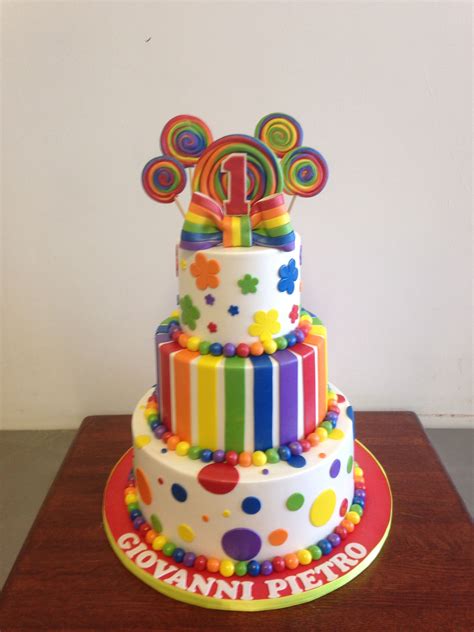 Rainbow Colored Candy Birthday Cake With Lollipops Candy Birthday