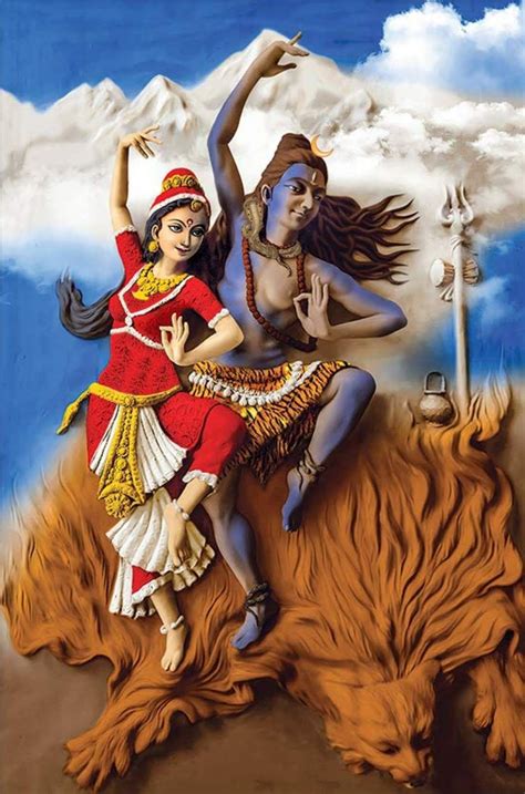 Lord Shiva And Parvati Dancing In Creative Art Painting