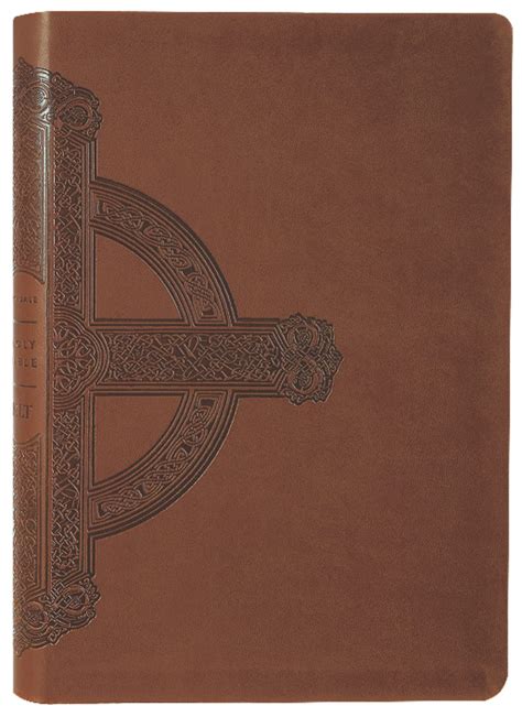 nlt large print premium value thinline bible filament enabled edition brown celtic cross by