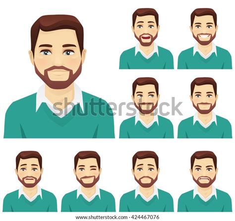 Handsome Beard Man Different Facial Expressions Stock Vector Royalty