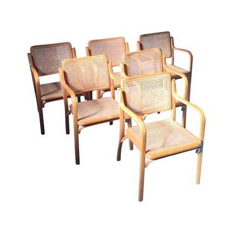 Danish Modern Bentwood Cane Chairs Set Of 6 On Outdoor