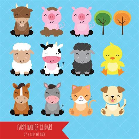 Farm Baby Animals Clipart Cute Animal Clipart Barnyard Etsy
