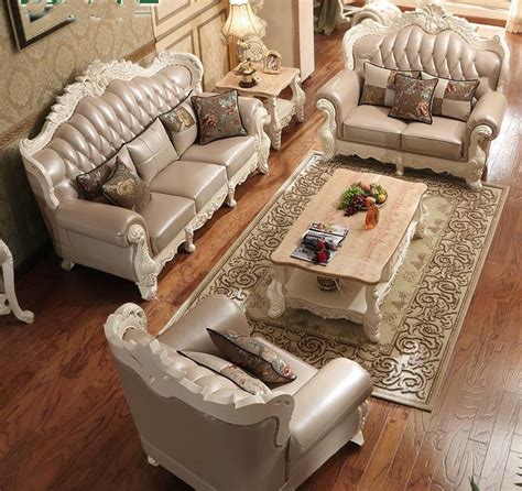 Luxury European Style Genuine Leather Living Room Sofa Furniture 123