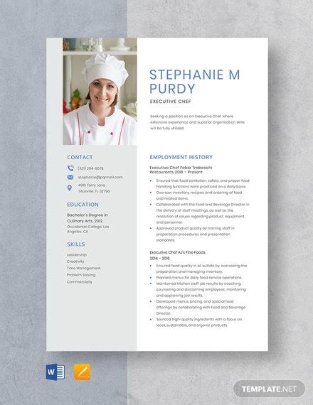 Hotel Executive Chef Resume Template Word Apple Pages