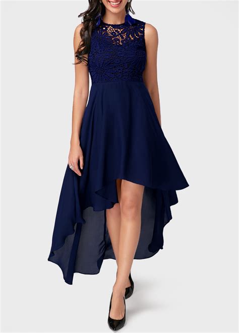 high low lace panel navy blue dress lace panel dress navy blue chiffon dress shop casual dresses