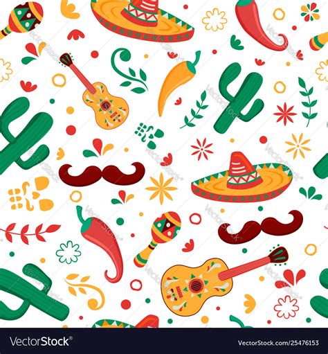 Mexican Party Icon Seamless Pattern Background Vector Image