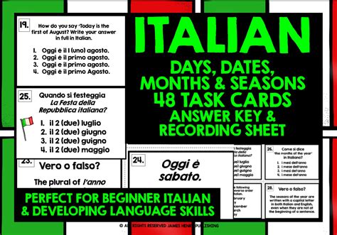 Italian Days Dates Months Seasons Challenge Cards Teaching Resources