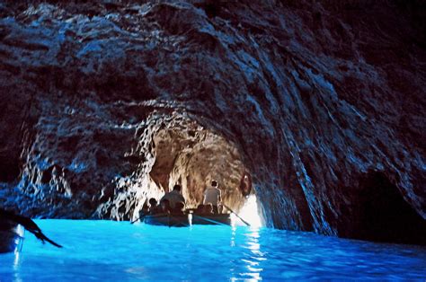 Blue Grotto A Sea Cave In Capri With Shimmering Blue