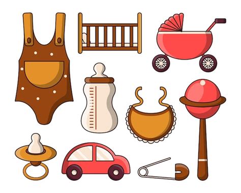 Free Vector Baby Items Icon Set With Toys And Accessory For Kids In