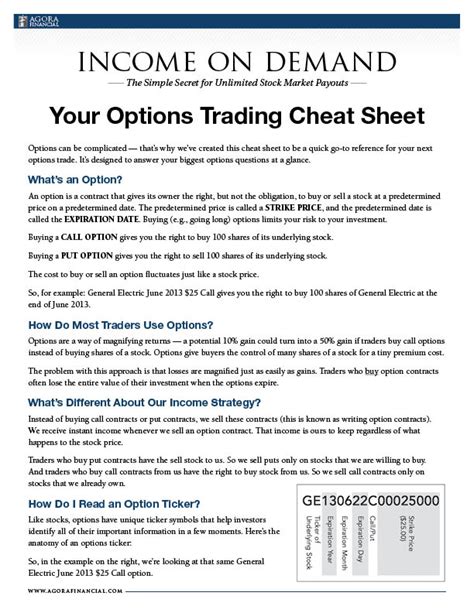 Options Chart Cheat Sheet