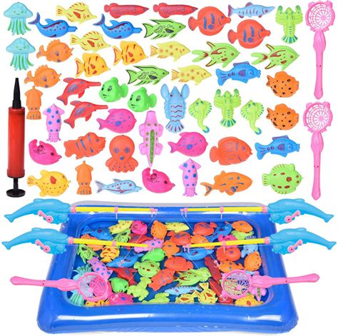 60 Pcs Magnetic Fishing Toys With Fishing Pool Toy Fishing Rodes