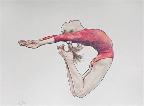 mixed media female gymnast 2 coloured pencils graphite ink 28 x 38 cms dancing