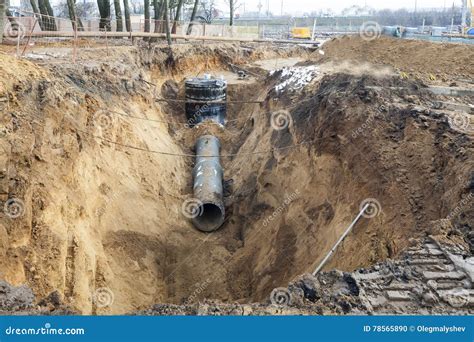 Sewer Pipe In Hole Trench Stock Photo Image Of Engineering 78565890
