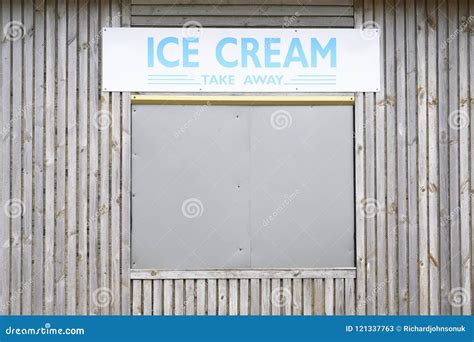 Ice Cream For Sale Sign At Cafe Wooden Board Summer Seaside Parlour Uk