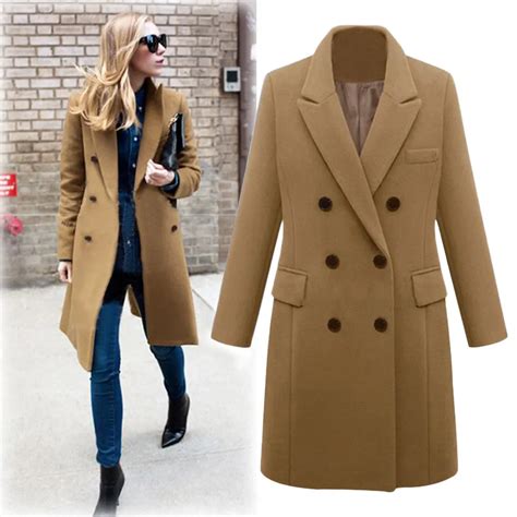 buy fashion 2018 women long coat winter lapel wool coat trench jacket long