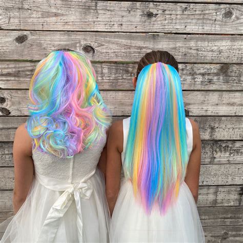 Pastel Rainbow Hair Extensions For Kids Unicorn Party Highlights Colo