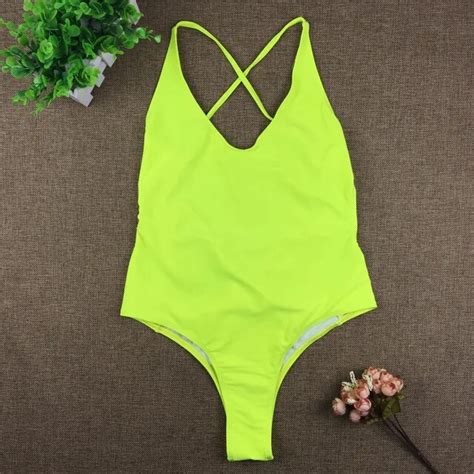 zpdwt sexy fluorescent yellow swimsuit swimwear women neon bathing suit bodysuit string monokini