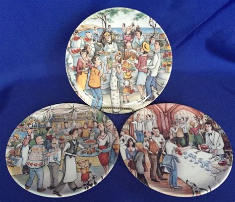 Set Of 3 Brunelli Plates Wine Party Picnic Scenes Made Italy 8 Inches