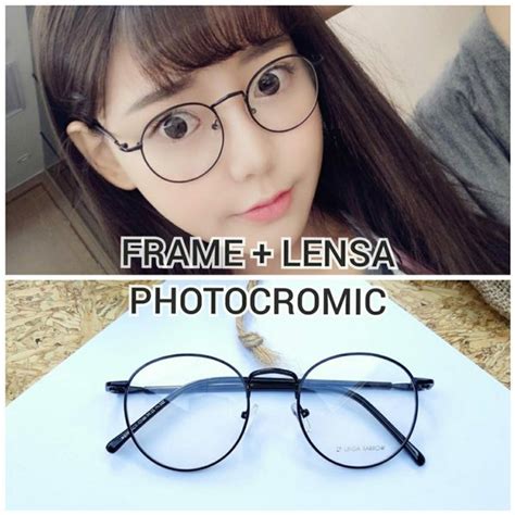 Jual Frame Kacamata Korea Bulat Lilo Free Lensa Photocromic Kacamata