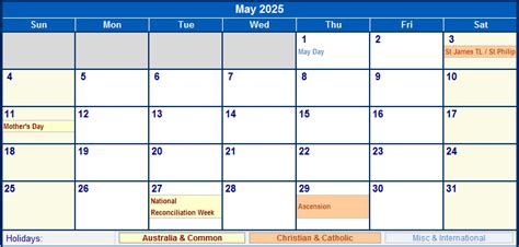 May 2025 Australia Calendar With Holidays For Printing Image Format