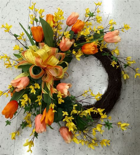 Spring Wreath With Tulips And Forsythia 2016 Laura A Michaels Tulsa