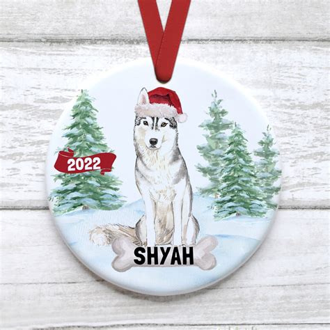 Husky Dog Christmas Ornament Customized With Name Watercolor Etsy