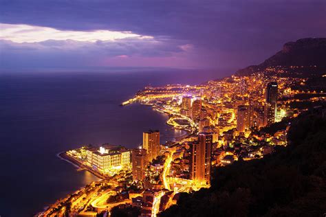 High Angle View Of Monte Carlo City Lights At Night Monaco Digital Art