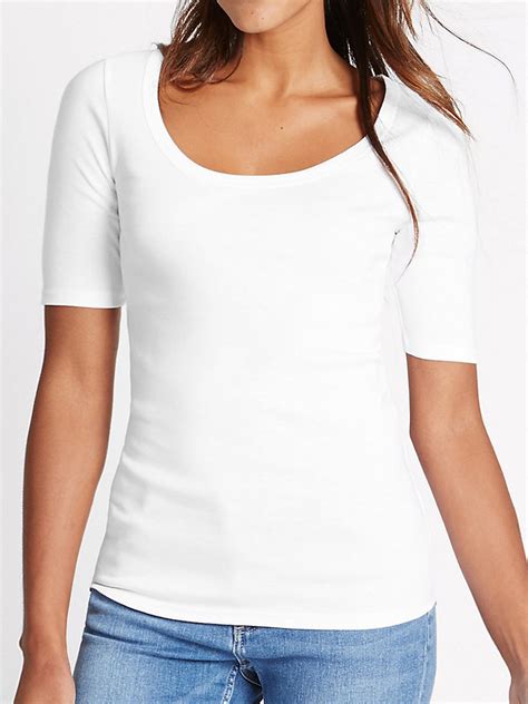 Marks And Spencer M WHITE Pure Cotton Half Sleeve T Shirt Plus Size To