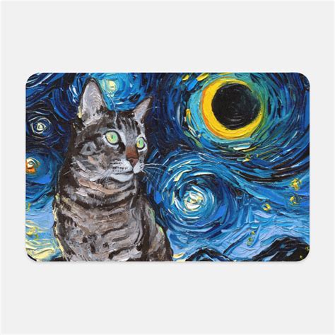Pet Mat Tabby Cat and Moon Starry Night Cat Feeding Mat | Etsy