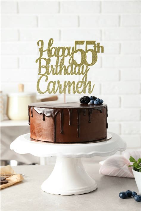 Any Name Happy 55th Birthday Cake Topper 55th Birthday Etsy