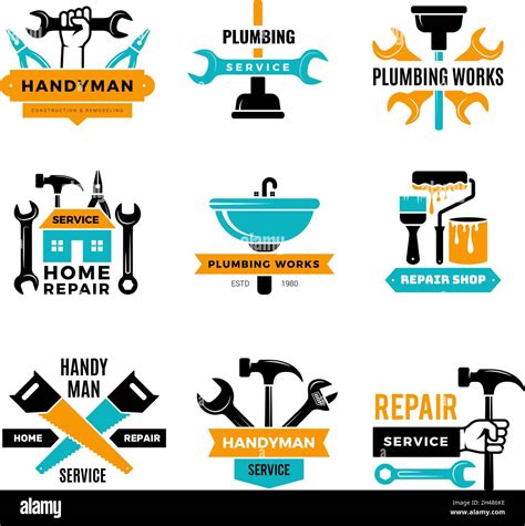 Plumbing Badges Home Renovation Logo Handyman Domestic Bathroom Repair
