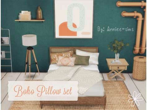 Boho Pillow Set By Anniee Sims The Sims Sims Cc Boho Bedding Boho