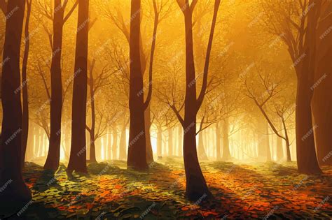 Premium Photo Magical Autumn Forest With Sun Rays In The Evening Gold