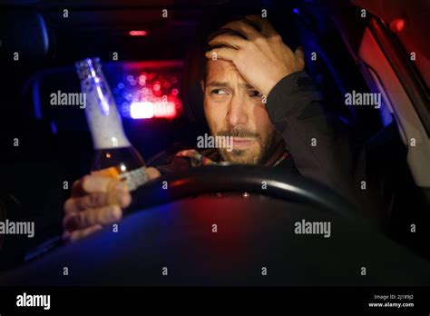 Drunk Man Driving Car Police Stopped Driver Under Alcohol Influence
