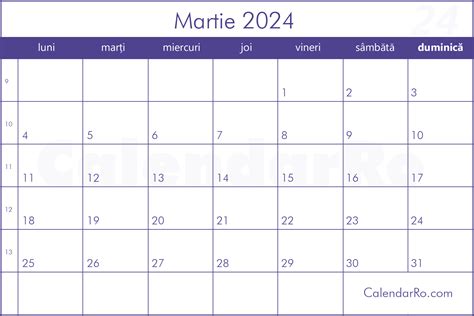 Calendar Martie 2024