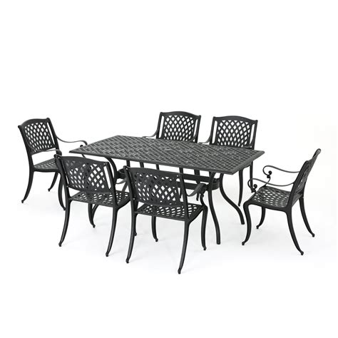 Marietta 7 Piece Black Cast Aluminum Outdoor Dining Set Rectangular