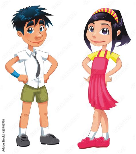 Boy And Girl Funny Cartoon And Vector Teen Characters Stock Vector