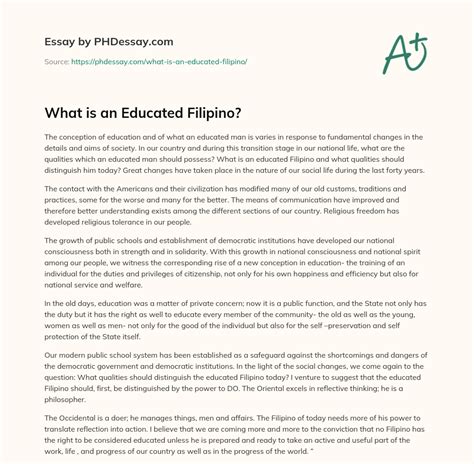 What Is An Educated Filipino Summary Essay Example 400 Words