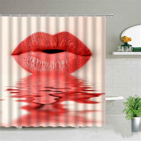 Sexy Red Lip Bathroom Set Shower Curtain Beautiful Woman Waterproof