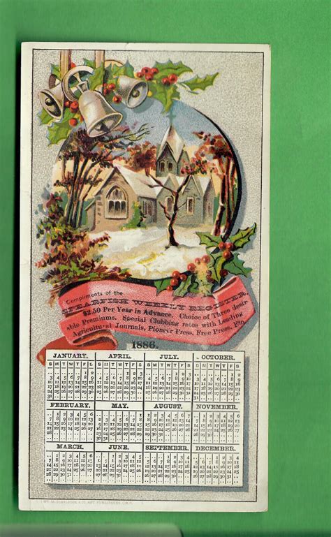 1886 Victorian Trade Card Calendar Spearfish Weekly Register 35x6