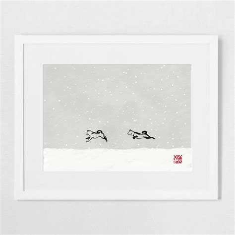 Snowy Day Shiba Inu Art Posterjapanese Dog Sumi E Painting Etsy